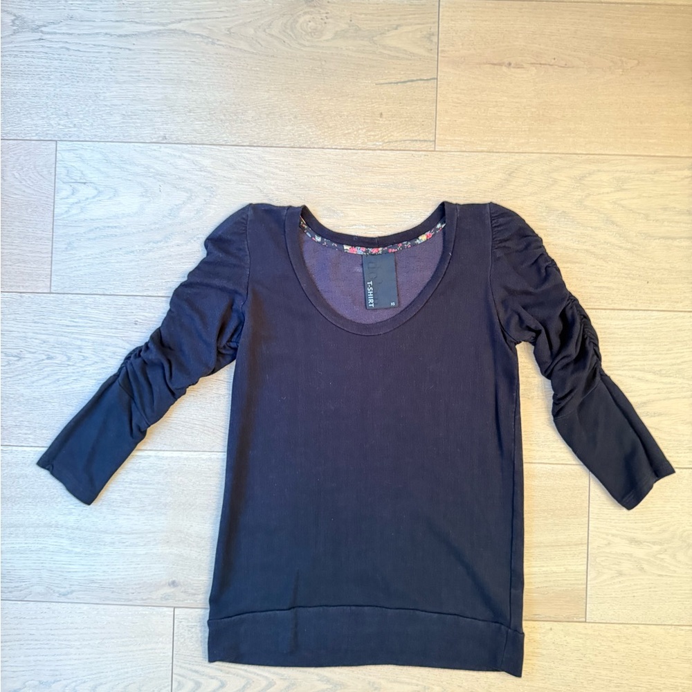 Anthropologie Dolan Black Ruched Sleeve Blouse